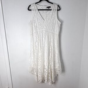 Vintage Inspired Cream Lace Midi XL Dress Asymmetrical Hem Cottagecore Country